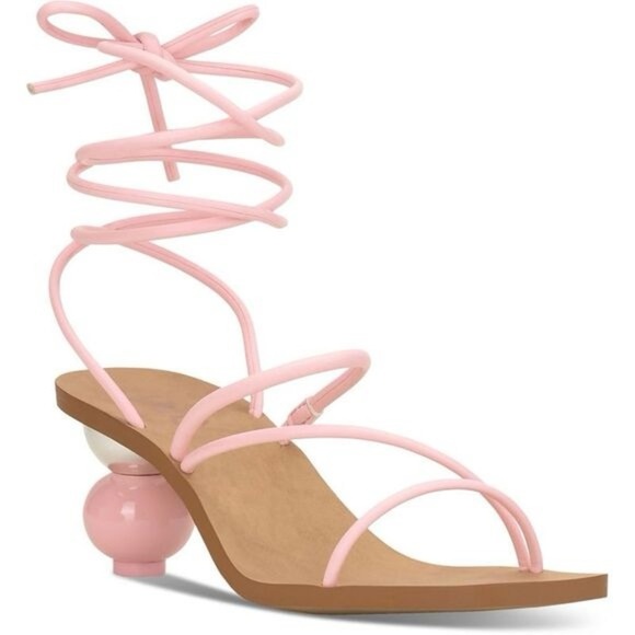 INC Womens Chedel Pink Faux Leather Square Toe Lace-Up Heels Shoes - Picture 3 of 14